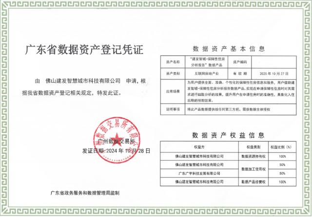 佛山市&ldquo;保障性住房&rdquo;数据产品实现数据资产入表