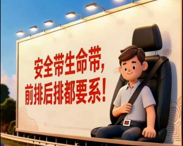 安全带=生命带，前排后排都要系！