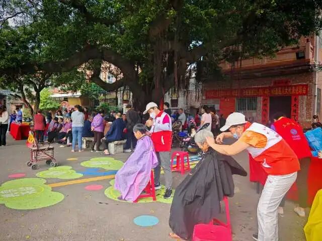 富景社区经常在榕树头开展义剪、义诊、健康科普、法律咨询等便民服务。白坭供图